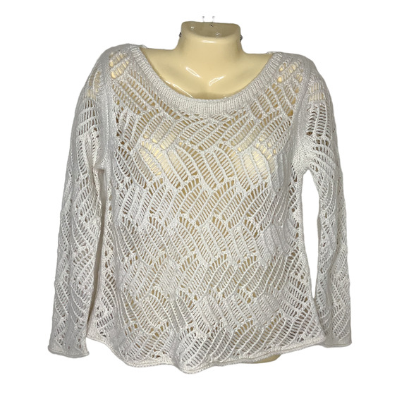 Anthropologie Sweaters - Angel of the North Sweater Large Amanecer Wool Blend Cream Crochet Open Knit L